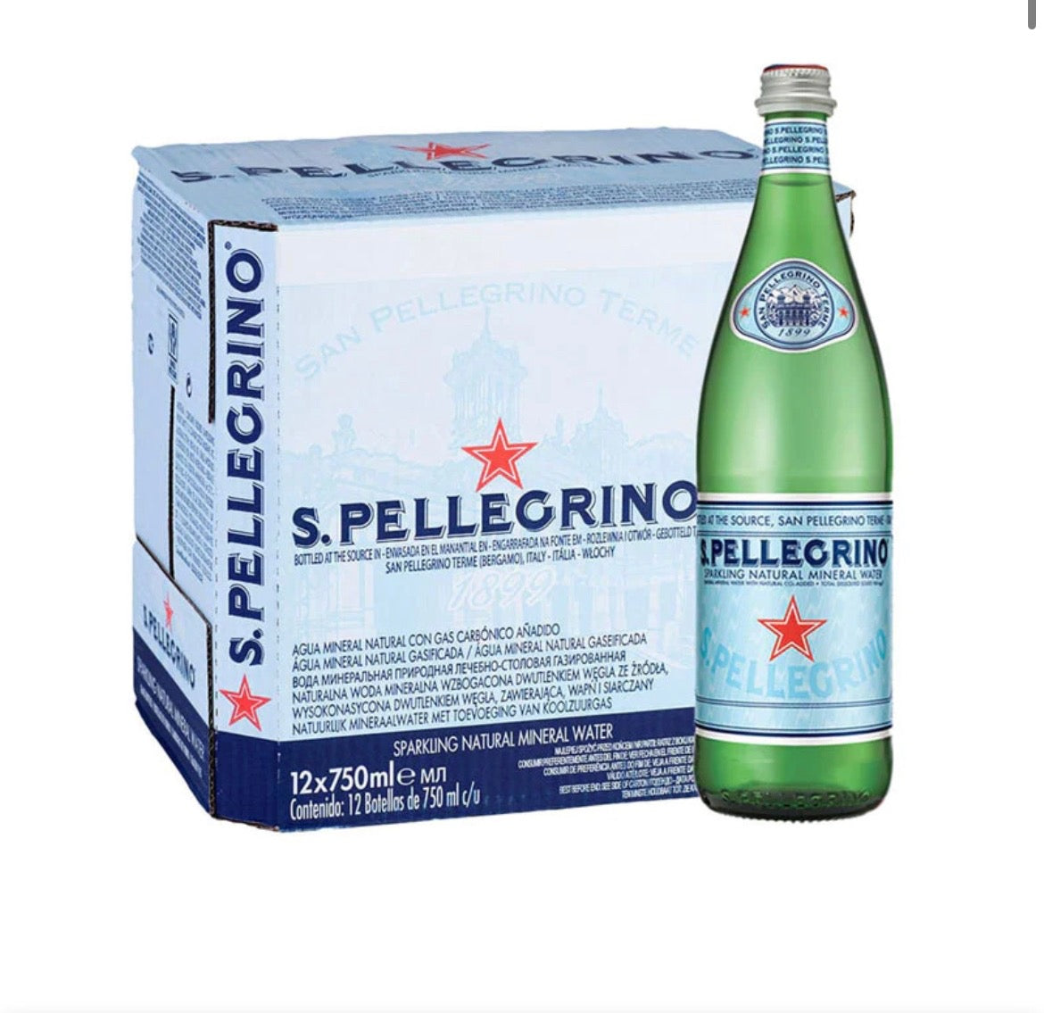 San Pellegrino Sparking Water - 750ml x 12 box Glass Bottle