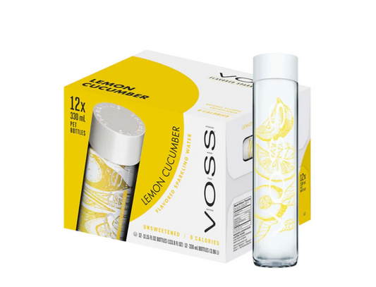 Voss Flavored Sparkling Water -Lemon and Cucumber 375ml x 12 Box Glass Bottle