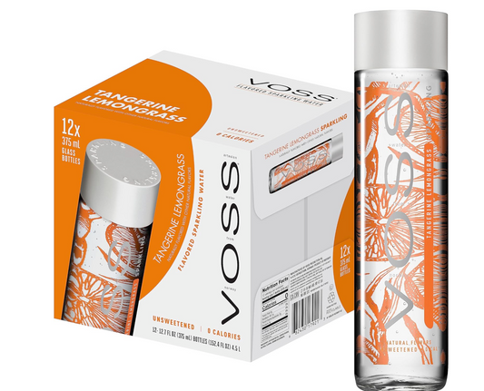Voss Flavored Sparkling Water -Tangerine and Lemongrass 375ml x 12 Box Glass Bottle